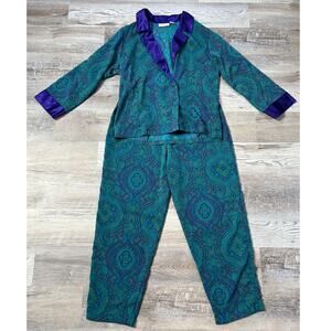Vintage Victoria’s Secret Satin Pajama Set Paisley Purple Teal Small